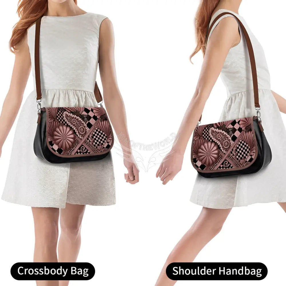 Leather Shoulder Bag - 3D Rose Gold Shells and Chex One Size Satchel