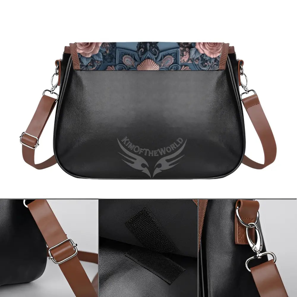 Leather Shoulder Bag - 3D Roses One Size Satchel