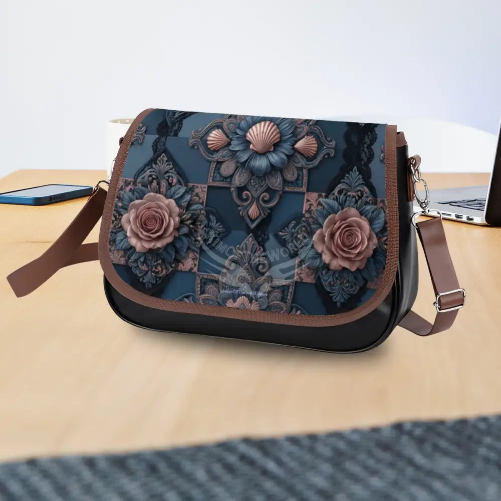 Leather Shoulder Bag - 3D Roses One Size Satchel