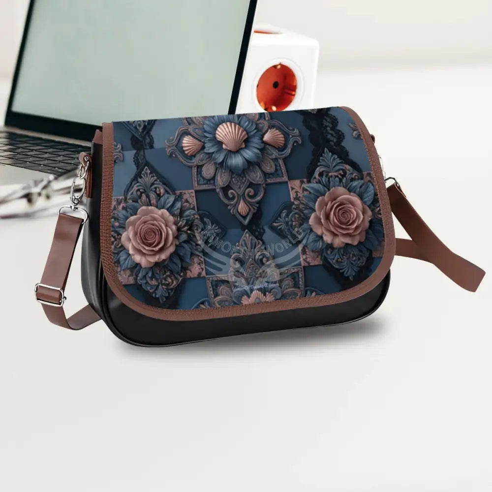 Leather Shoulder Bag - 3D Roses One Size Satchel
