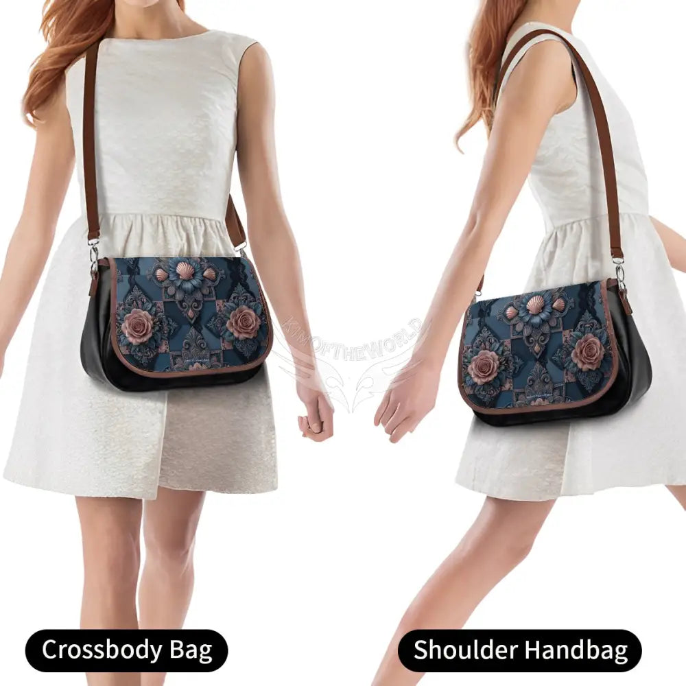 Leather Shoulder Bag - 3D Roses One Size Satchel