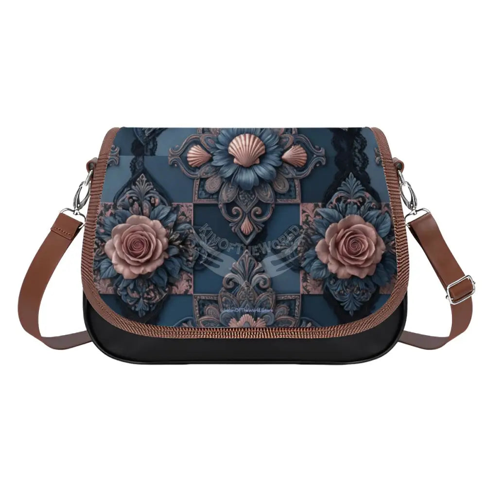Leather Shoulder Bag - 3D Roses One Size Satchel