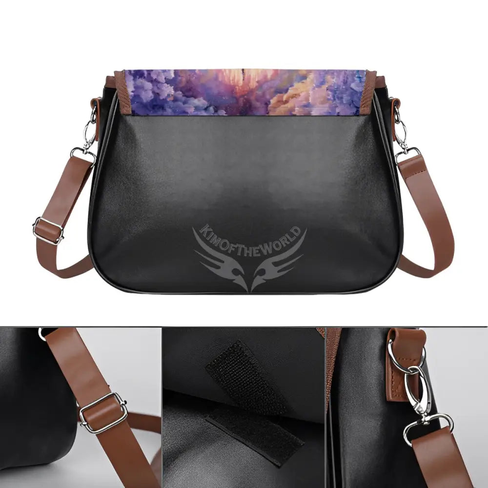 Leather Shoulder Bag - Blue and Purple Fantasy River One Size Satchel