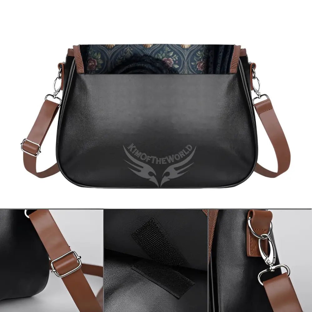 Leather Shoulder Bag - Blue Satin Floral Living Room One Size Satchel