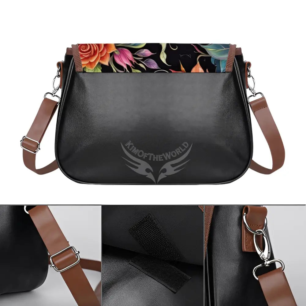 Leather Shoulder Bag - Floral Vibrant Vibes One Size Satchel