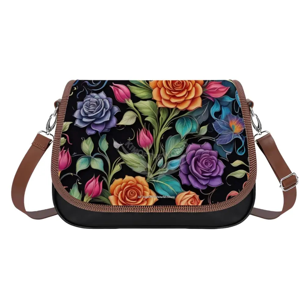 Leather Shoulder Bag - Floral Vibrant Vibes One Size Satchel