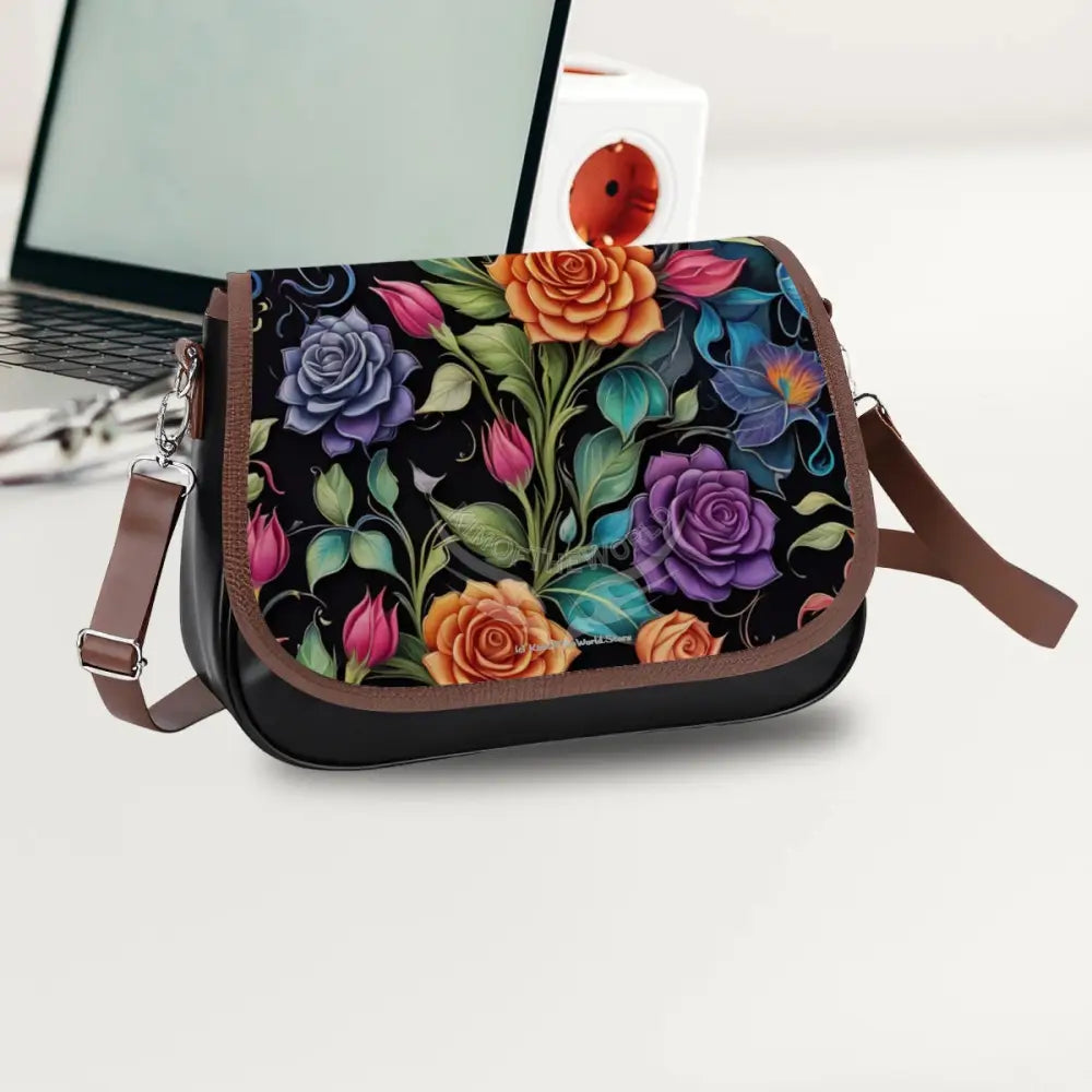 Leather Shoulder Bag - Floral Vibrant Vibes One Size Satchel