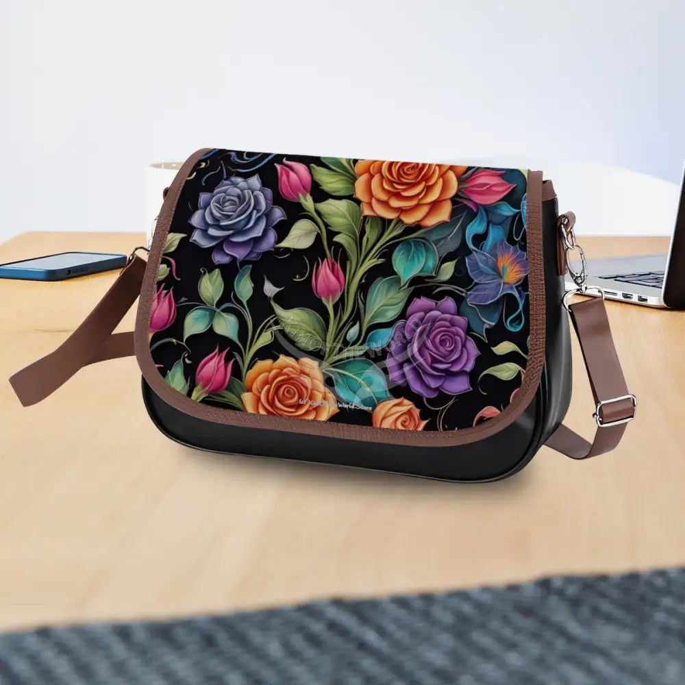 Leather Shoulder Bag - Floral Vibrant Vibes One Size Satchel