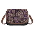 Leather Shoulder Bag - Inverted Floral Outline Purple Gold One Size Satchel
