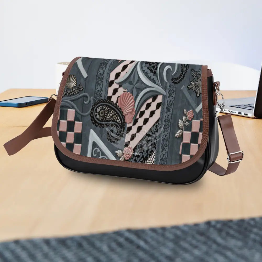Leather Shoulder Bag Patchwork Teal and Pink One Size Satchel