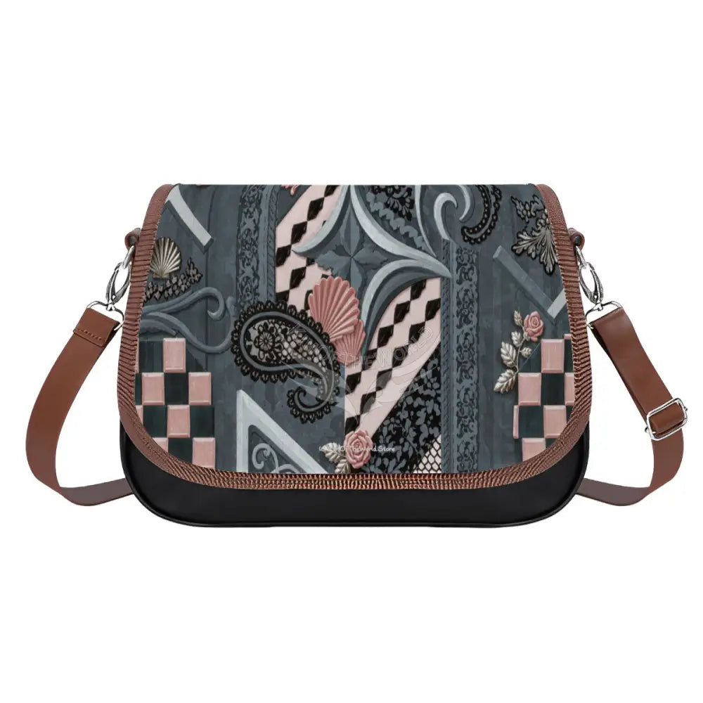 Leather Shoulder Bag Patchwork Teal and Pink One Size Satchel