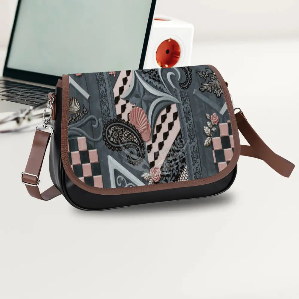 Leather Shoulder Bag Patchwork Teal and Pink One Size Satchel