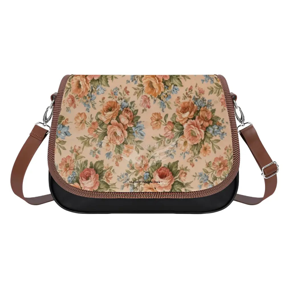 Leather Shoulder Bag - Peach Floral Bouquets One Size Satchel