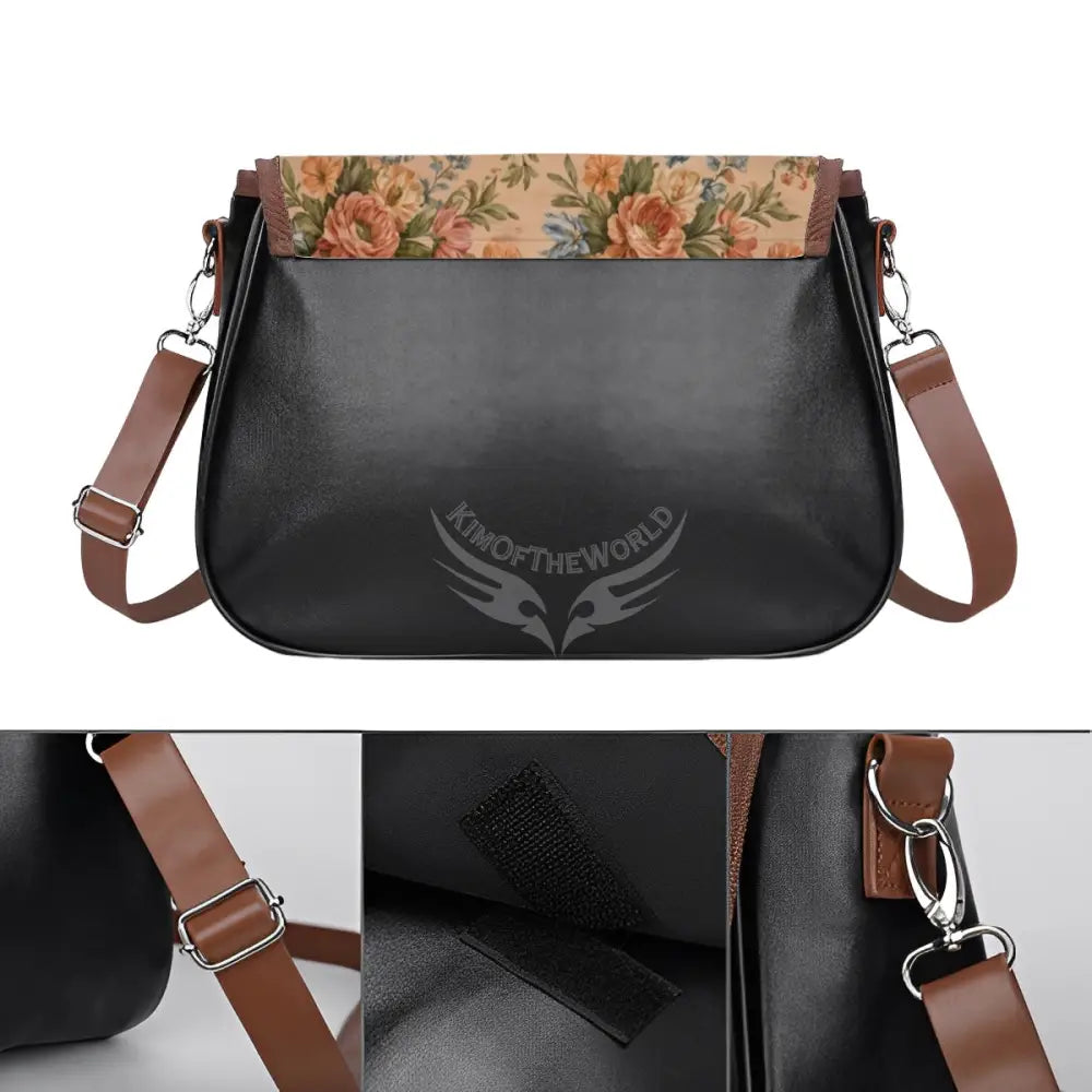 Leather Shoulder Bag - Peach Floral Bouquets One Size Satchel