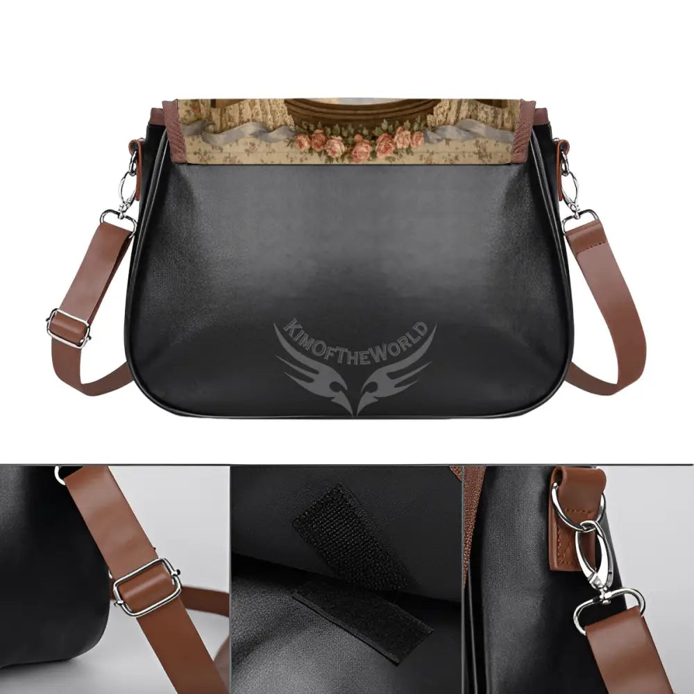 Leather Shoulder Bag - Quaint Vintage Girl’s Window Lace One Size Satchel