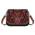Leather Shoulder Bag - Red and Burgundy Damask One Size Satchel