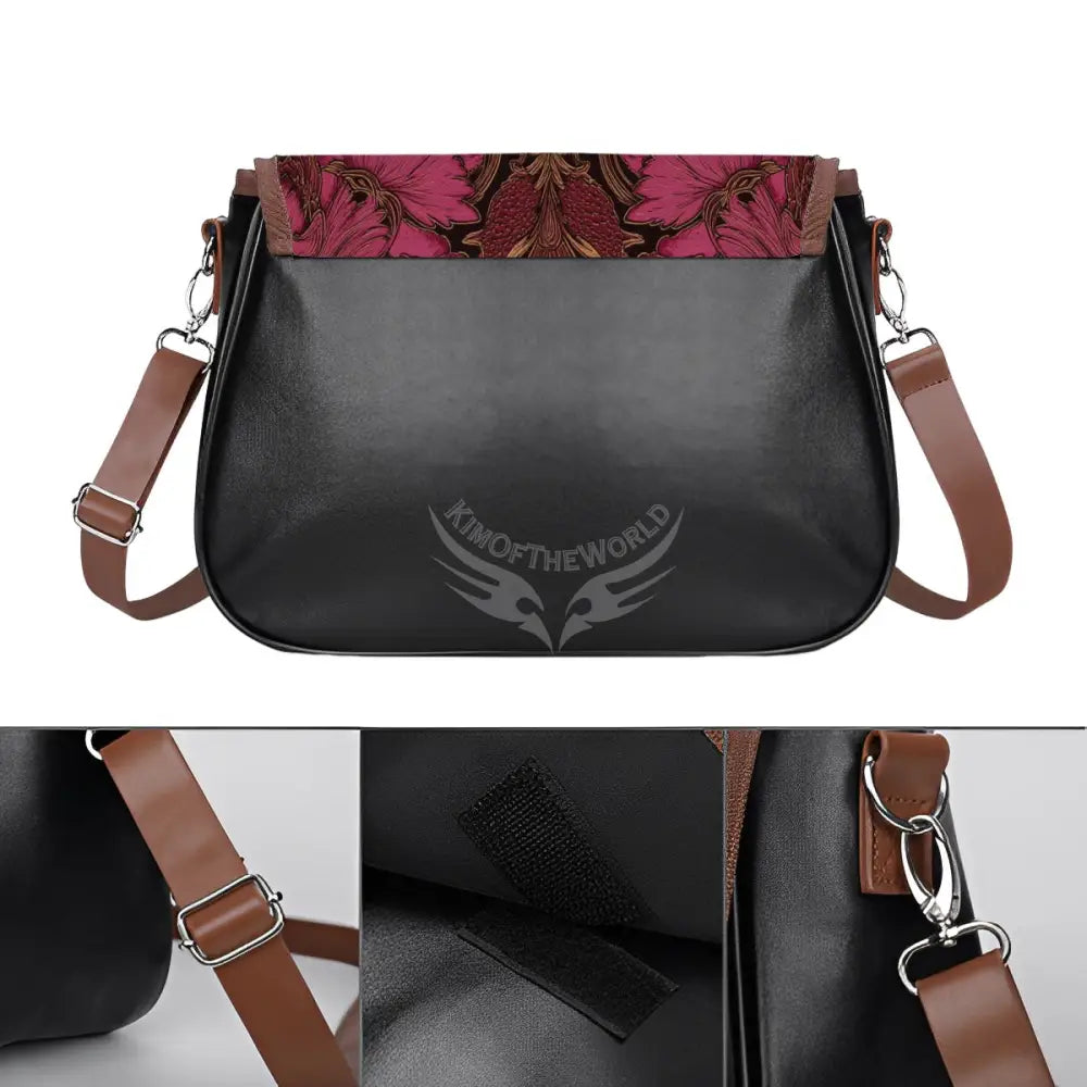 Leather Shoulder Bag - Red Burgundy Print One Size Satchel