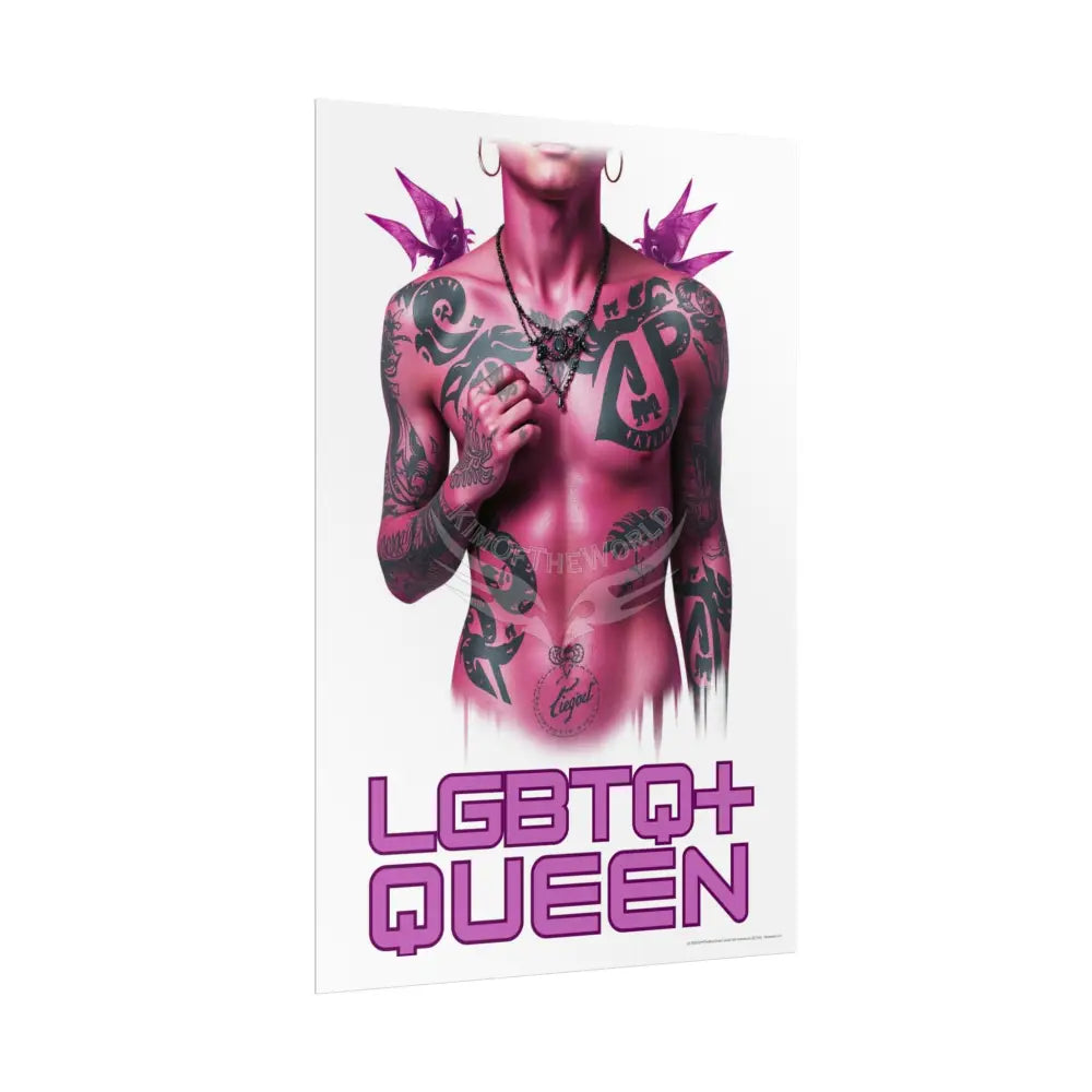 ’LGBTQ+ QUEEN’ Vaporwave Tattooed Person - Sexy Tattooed Pink Rolled Poster Poster