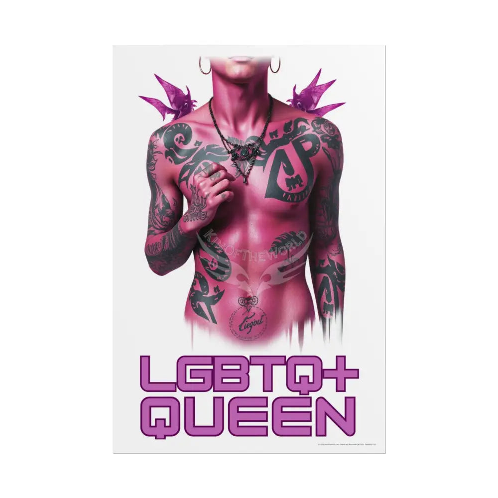 ’LGBTQ+ QUEEN’ Vaporwave Tattooed Person - Sexy Tattooed Pink Rolled Poster 20″ x 30″ (Vertical) / Matte Poster