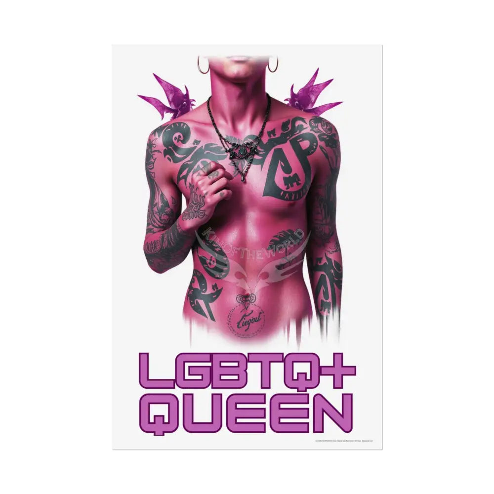 ’LGBTQ+ QUEEN’ Vaporwave Tattooed Person - Sexy Tattooed Pink Rolled Poster 20″ x 30″ (Vertical) / Semi Glossy Poster