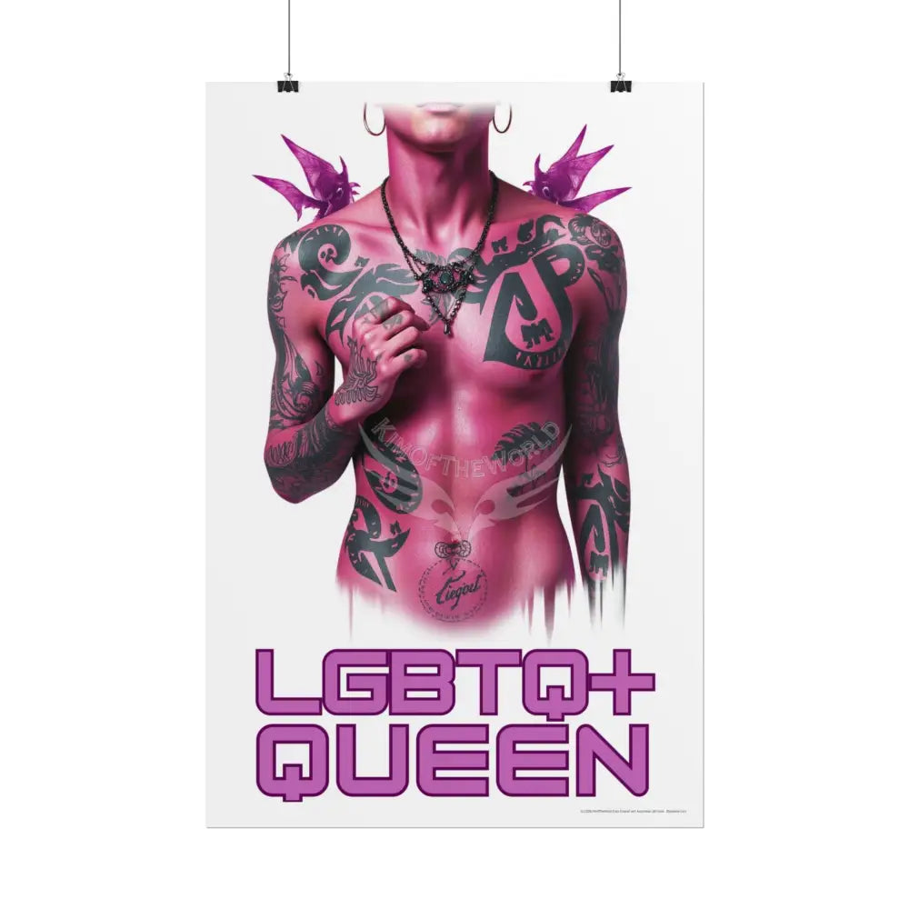 ’LGBTQ+ QUEEN’ Vaporwave Tattooed Person - Sexy Tattooed Pink Rolled Poster Poster