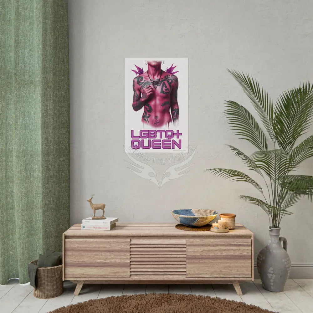 ’LGBTQ+ QUEEN’ Vaporwave Tattooed Person - Sexy Tattooed Pink Rolled Poster Poster