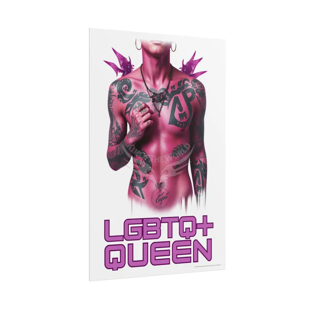 ’LGBTQ+ QUEEN’ Vaporwave Tattooed Person - Sexy Tattooed Pink Rolled Poster Poster