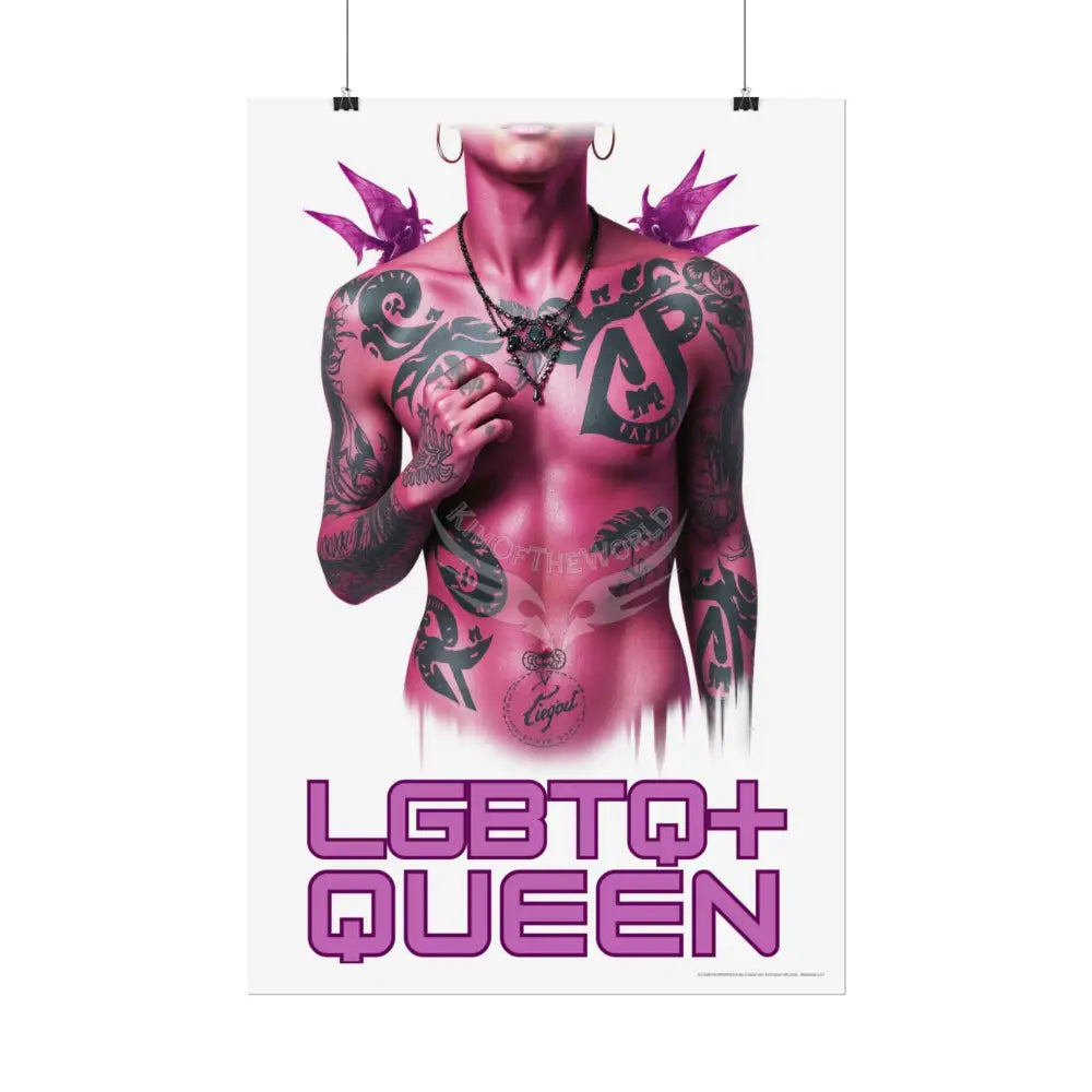 ’LGBTQ+ QUEEN’ Vaporwave Tattooed Person - Sexy Tattooed Pink Rolled Poster Poster