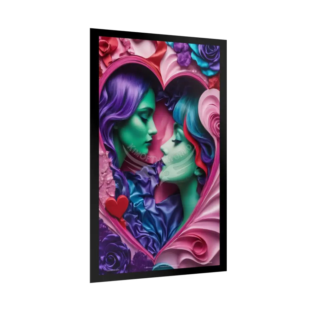 LGBTQ+ Women Power Love Poster Set — Vibrant 3D Valentine Hearts Ladies Lesbian (Rolled Posters) Poster