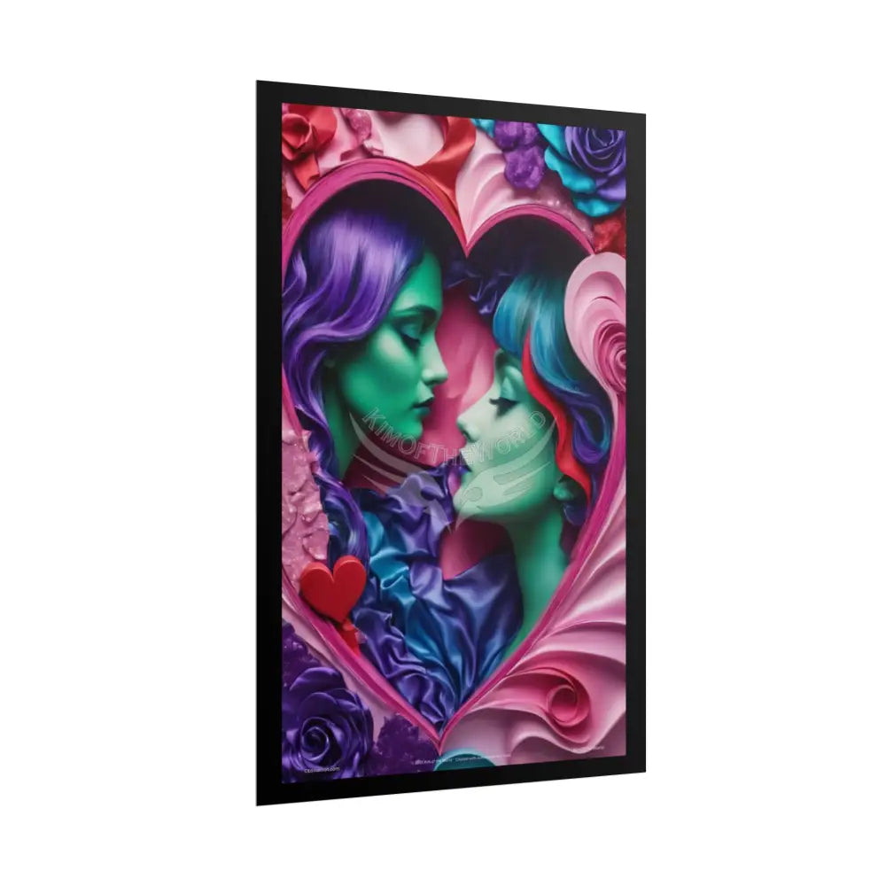 LGBTQ+ Women Power Love Poster Set — Vibrant 3D Valentine Hearts Ladies Lesbian (Rolled Posters) Poster