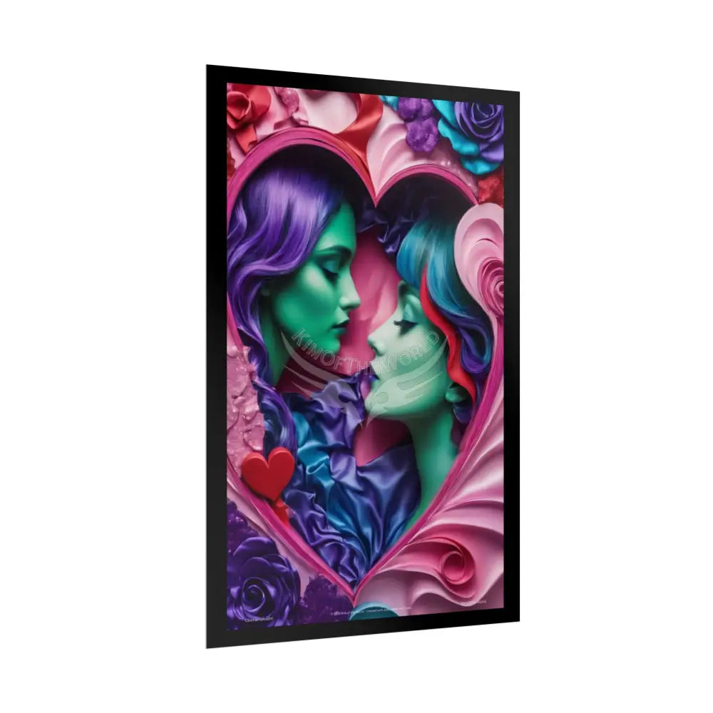 LGBTQ+ Women Power Love Poster Set — Vibrant 3D Valentine Hearts Ladies Lesbian (Rolled Posters) Poster