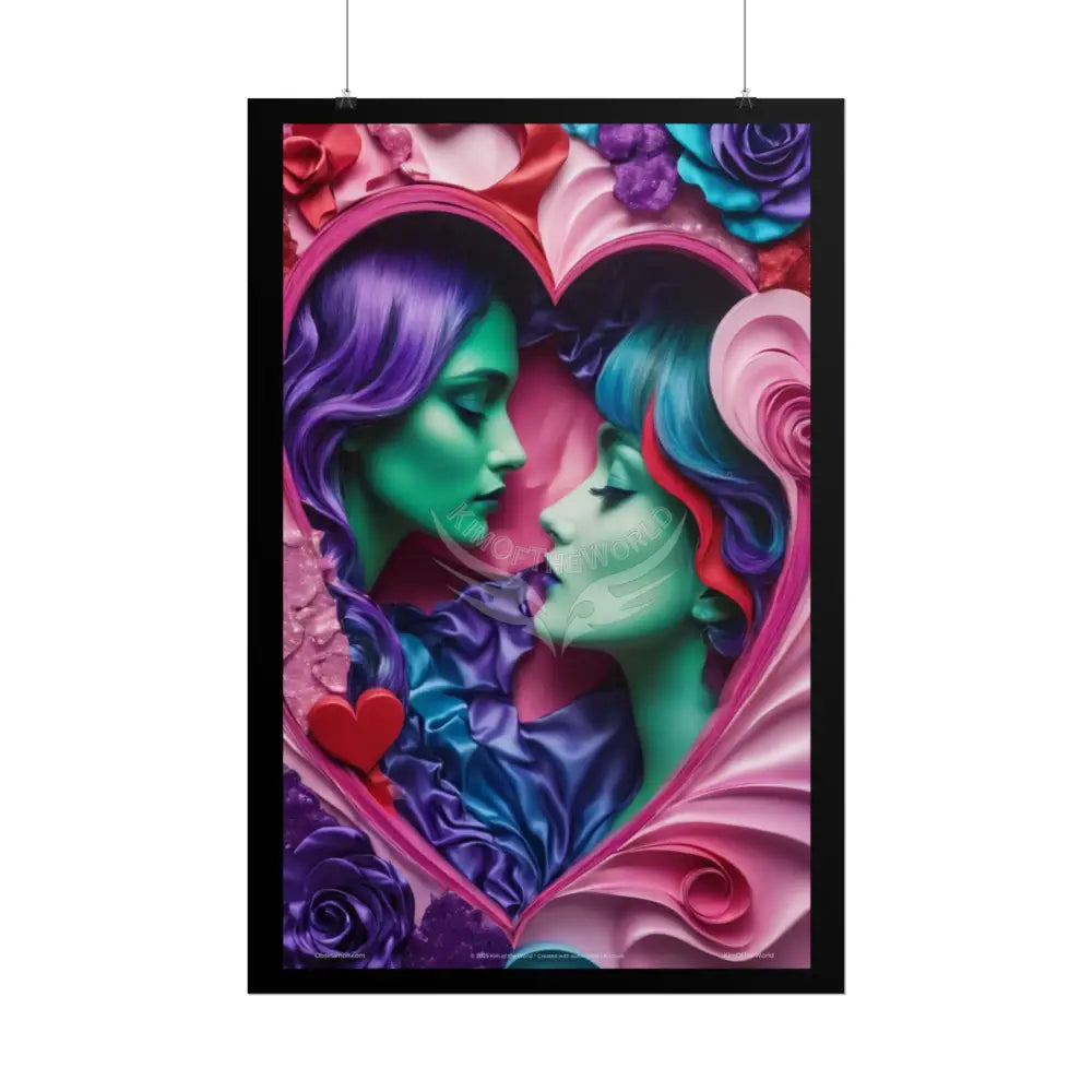 LGBTQ+ Women Power Love Poster Set — Vibrant 3D Valentine Hearts Ladies Lesbian (Rolled Posters) Poster