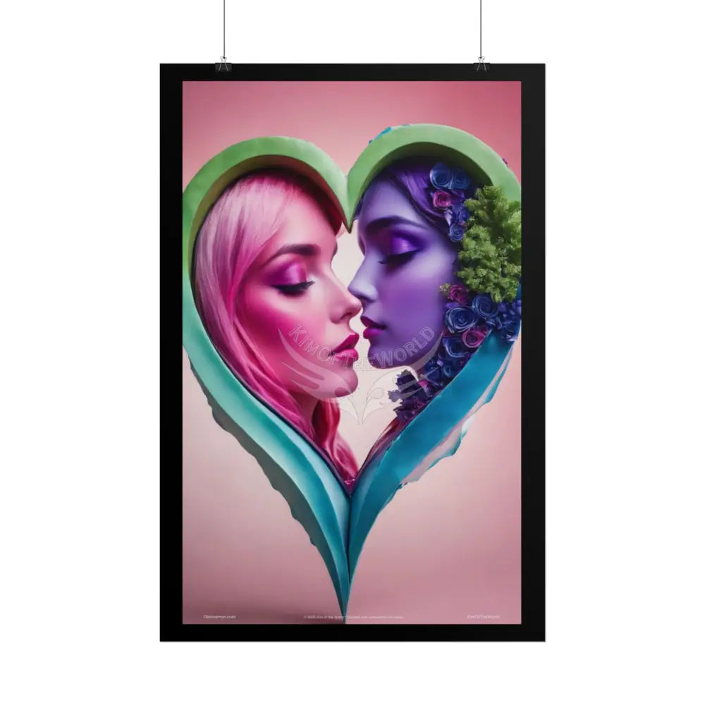 LGBTQ+ Women Power Love Poster Set — Vibrant 3D Valentine Hearts Ladies Lesbian (Rolled Posters) Poster