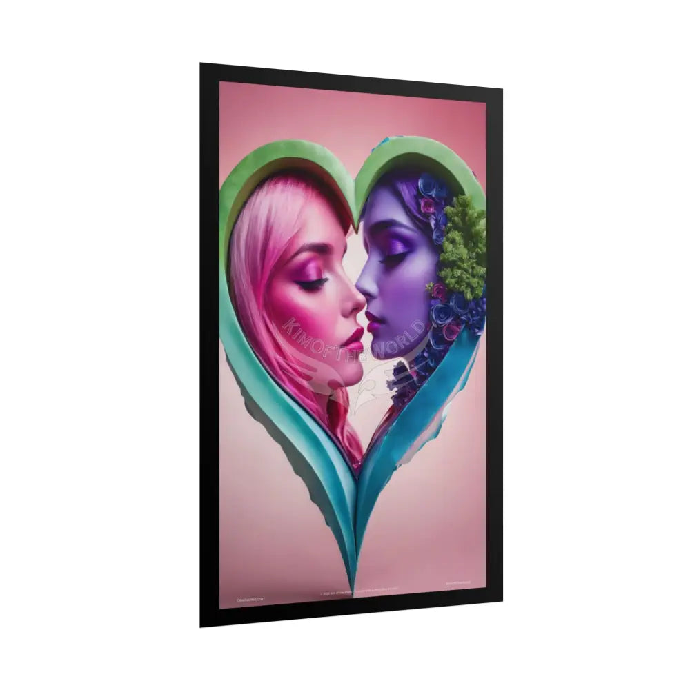 LGBTQ+ Women Power Love Poster Set — Vibrant 3D Valentine Hearts Ladies Lesbian (Rolled Posters) Poster