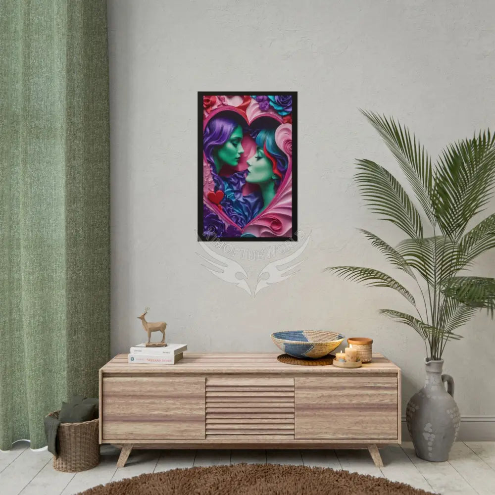 LGBTQ+ Women Power Love Poster Set — Vibrant 3D Valentine Hearts Ladies Lesbian (Rolled Posters) Poster