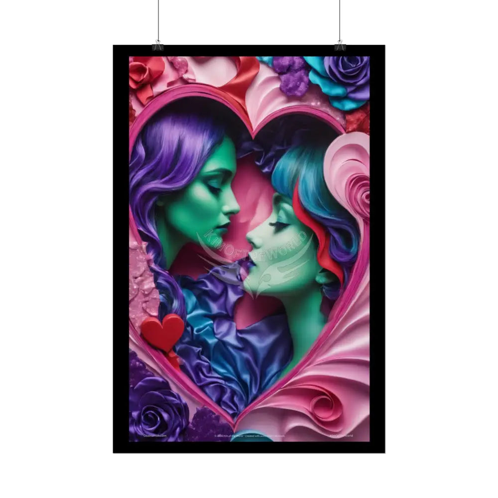 LGBTQ+ Women Power Love Poster Set — Vibrant 3D Valentine Hearts Ladies Lesbian (Rolled Posters) Poster