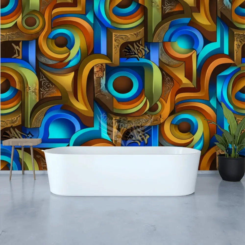 Light Blue 3D Geometric Unpasted Mural Wallpaper 144’’x100’’ 144’’x100’’ Wall Coverings