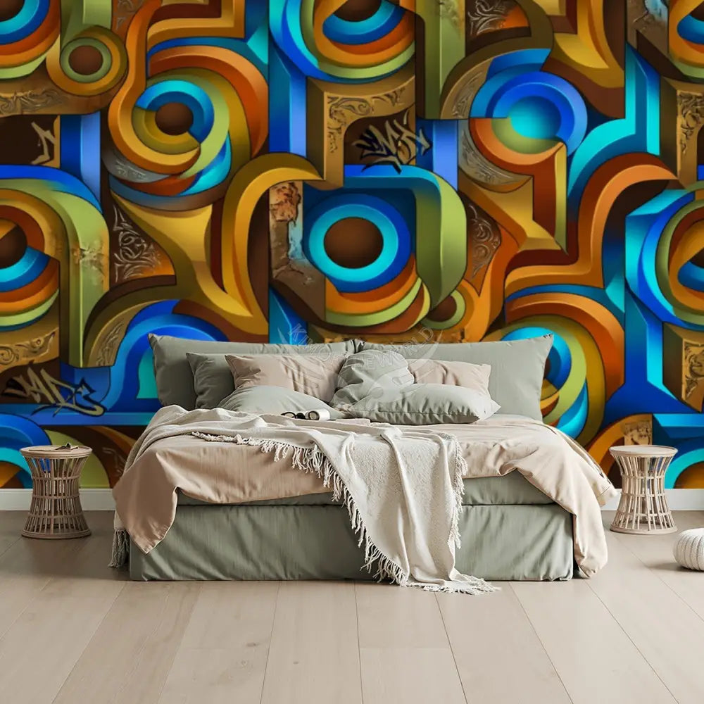 Light Blue 3D Geometric Unpasted Mural Wallpaper 144’’x100’’ 144’’x100’’ Wall Coverings
