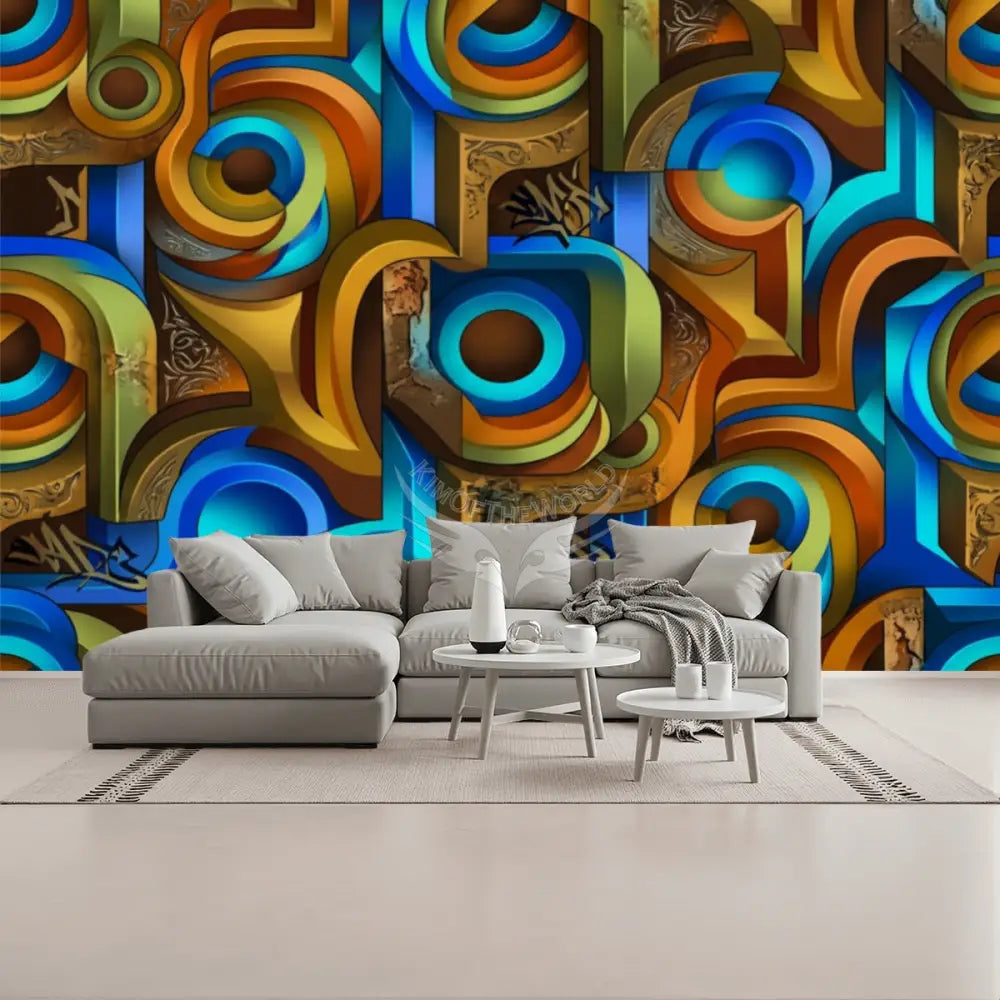 Light Blue 3D Geometric Unpasted Mural Wallpaper 144’’x100’’ 144’’x100’’ Wall Coverings