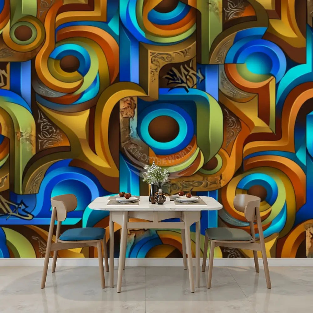 Light Blue 3D Geometric Unpasted Mural Wallpaper 144’’x100’’ 144’’x100’’ Wall Coverings