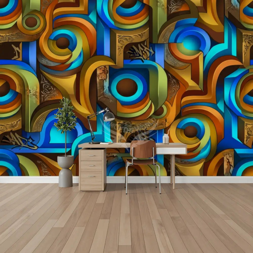 Light Blue 3D Geometric Unpasted Mural Wallpaper 144’’x100’’ 144’’x100’’ Wall Coverings