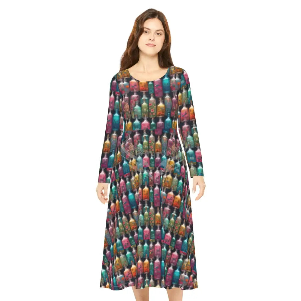 Little Floral Bottles Wallpaper Print Dress – Women’s Long Sleeve AOP L All Over Prints
