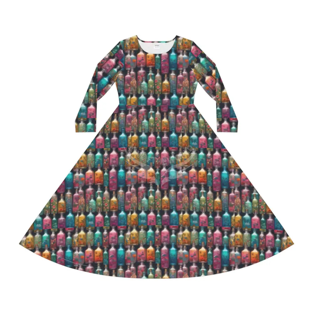Little Floral Bottles Wallpaper Print Dress – Women’s Long Sleeve AOP L All Over Prints