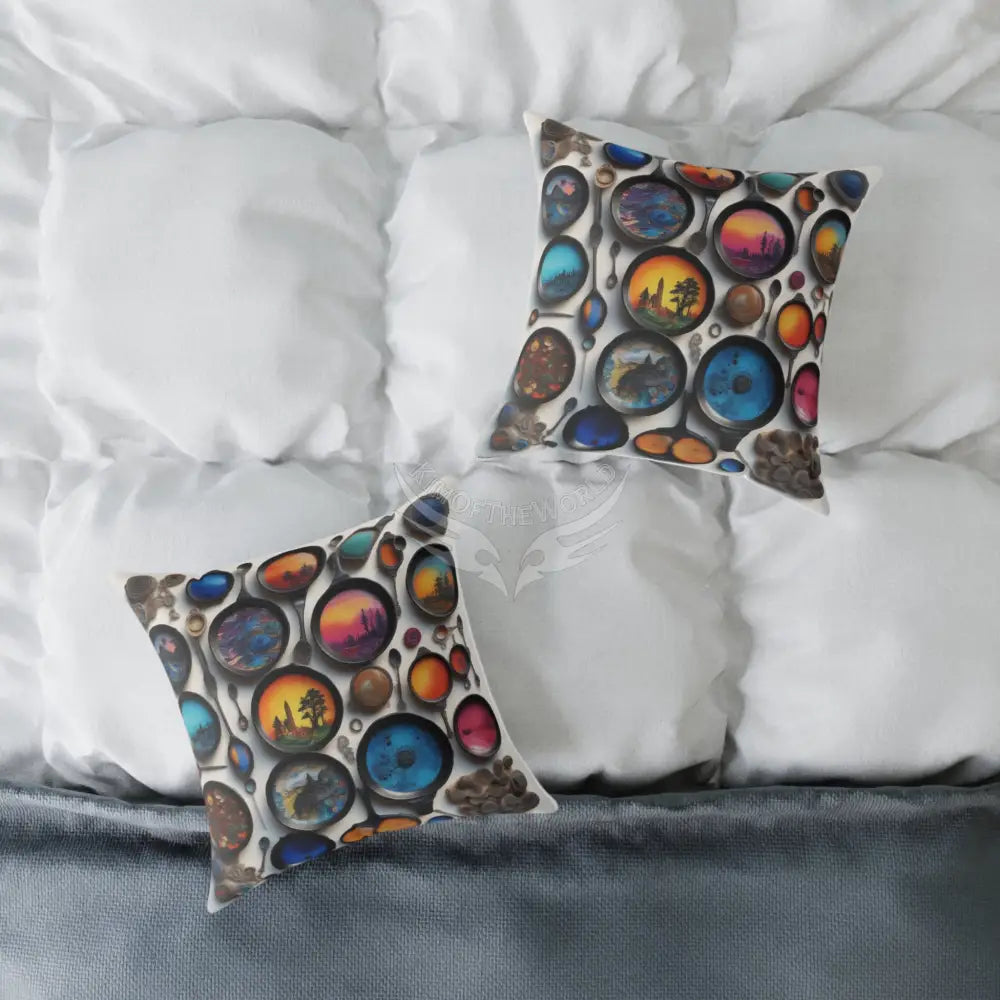 Little Nature Picture Pans and Spoons Square Canvas Pillow — Cute Orange Space Design 16’’ × 16’’ Home Decor