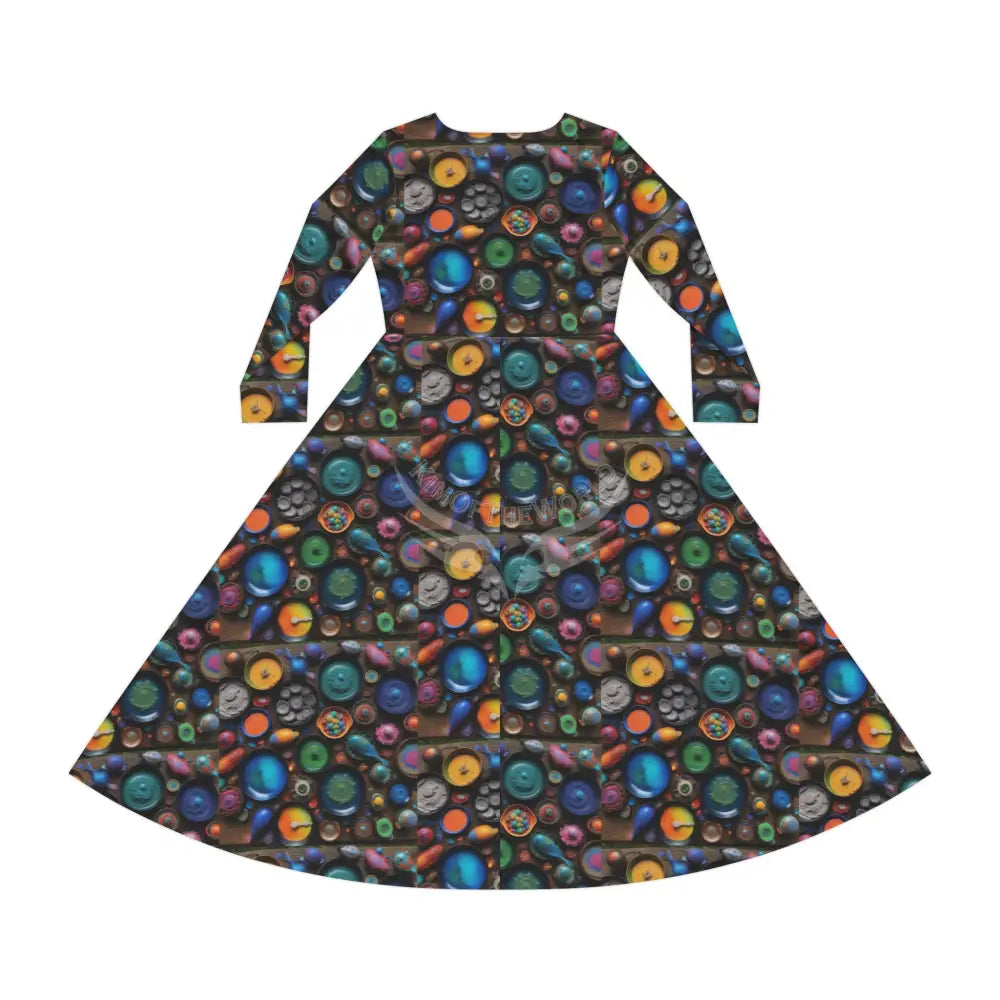 Little Paint Pans Tile Wallpaper Print Dress – Women’s Long Sleeve AOP L All Over Prints