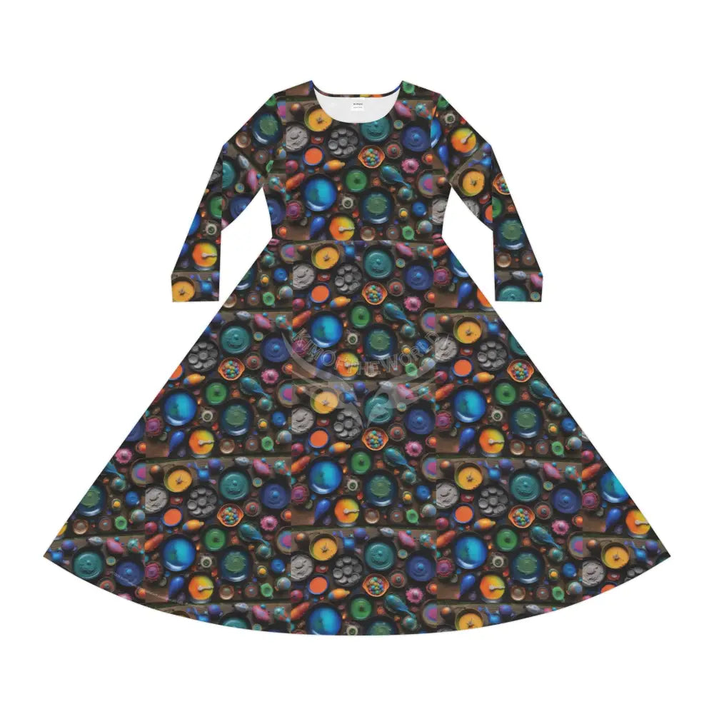 Little Paint Pans Tile Wallpaper Print Dress – Women’s Long Sleeve AOP L All Over Prints