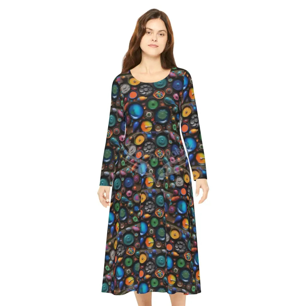 Little Paint Pans Tile Wallpaper Print Dress – Women’s Long Sleeve AOP L All Over Prints