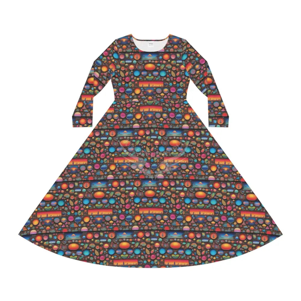 Little Round Windows Wallpaper Print Dress – Women’s Long Sleeve AOP L All Over Prints