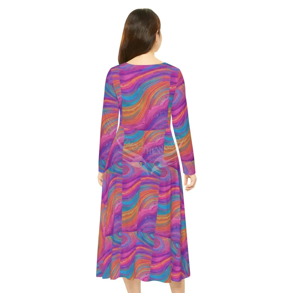 Magenta Box Swirls Wallpaper Print Dress – Women’s Long Sleeve AOP L All Over Prints