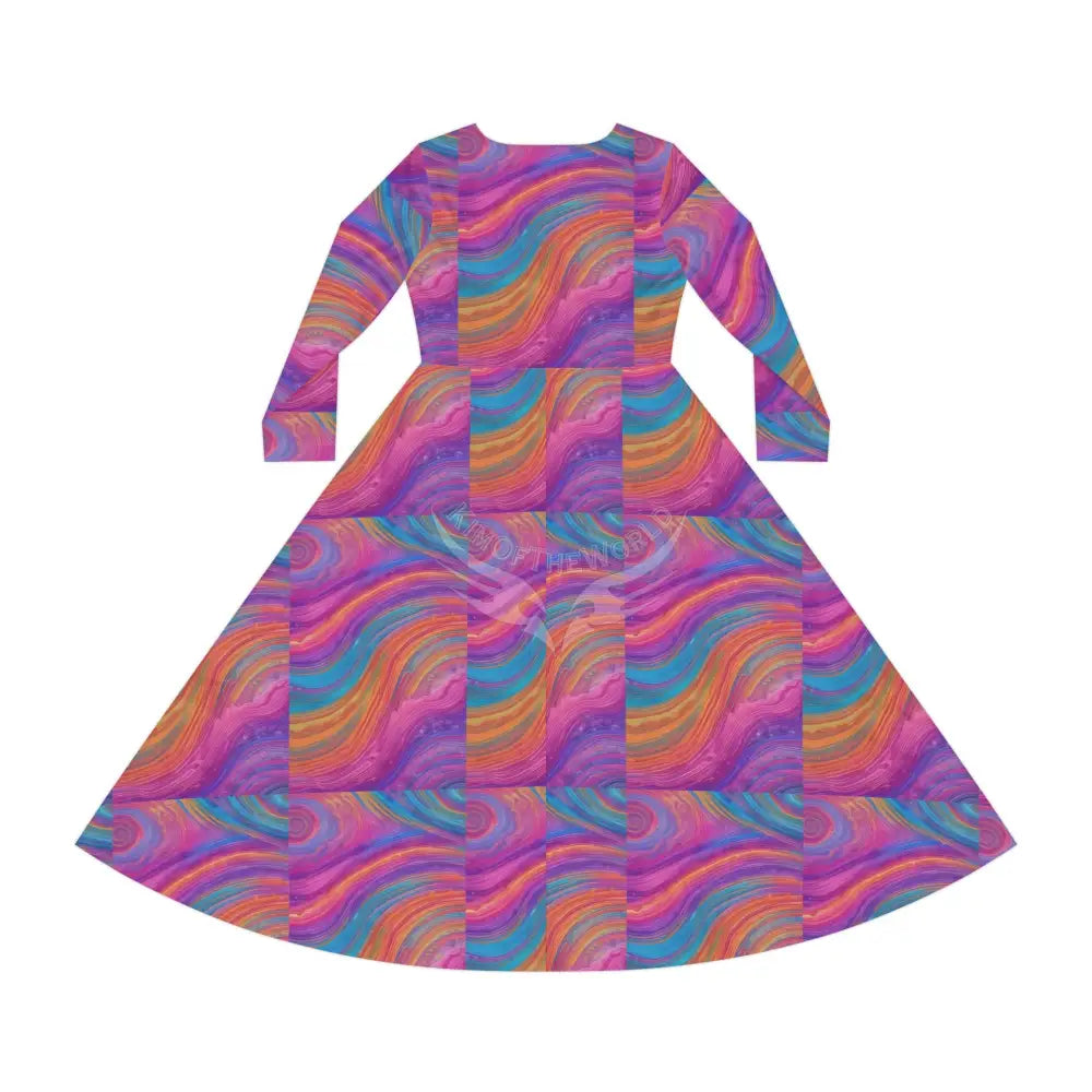 Magenta Box Swirls Wallpaper Print Dress – Women’s Long Sleeve AOP L All Over Prints